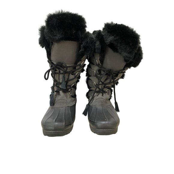 Khombu Women's Black Fur-Lined Winter lace up snow Boots size 8 - Picture 2 of 9